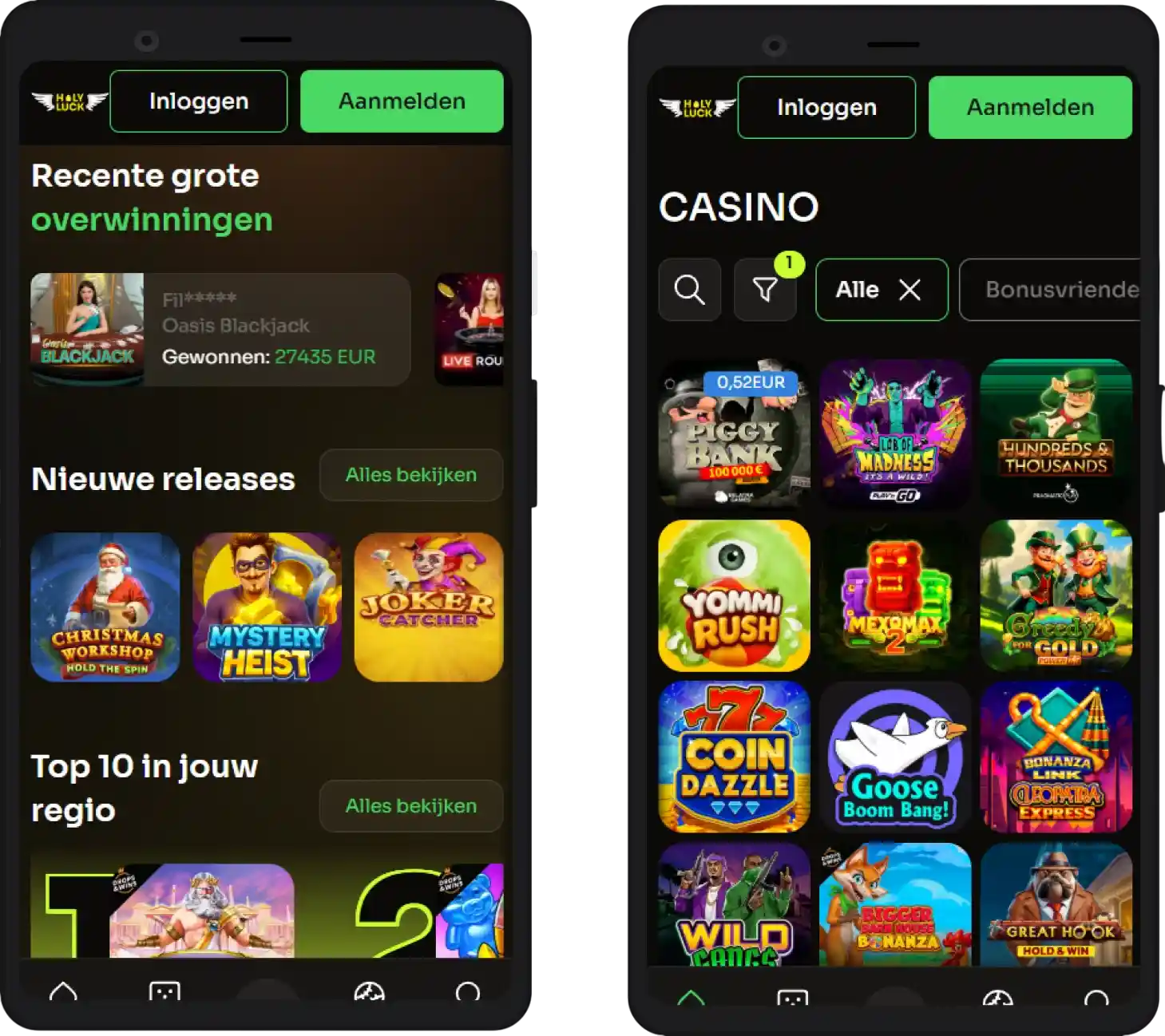 Mobiele versie van HolyLuck Casino voor spelen onderweg